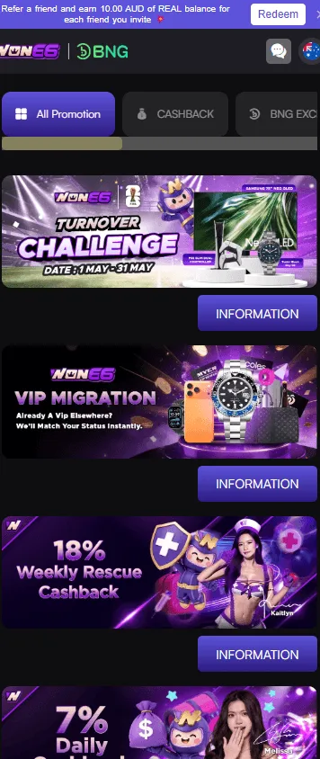 Won66 Casino mobile promotions interface